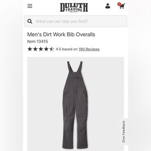 SELLING FAST! DULUTH Men's Dirt Work Bib Overalls, COAL, New With Tags, 2XLx30